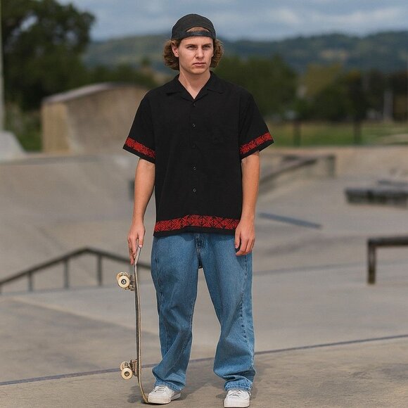 Dragonfly Vintage 90s Y2K Embroidered Barb Wire Button Down Shirt Men's XL - Picture 3 of 7